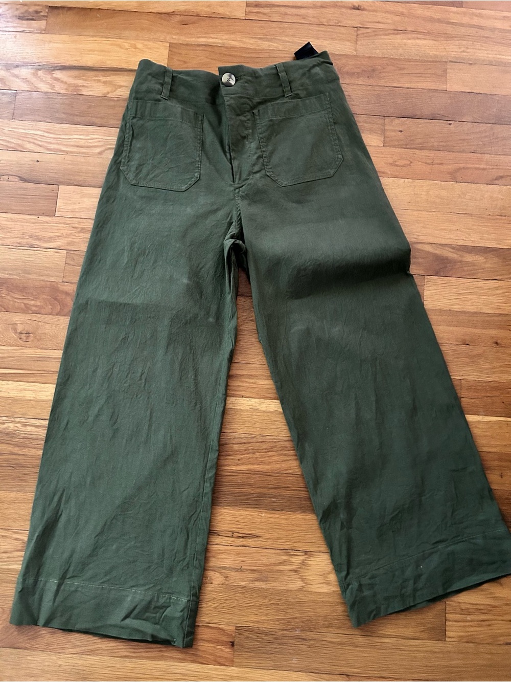 LN-Anthropologie Mave Colette-Olive Green Wide-Leg Chinos